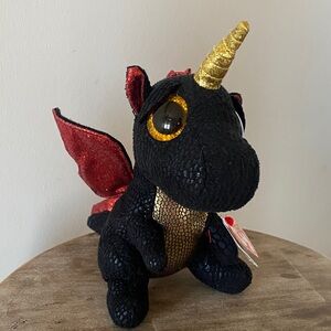 Unicorn Dragon Beanie Baby Grindal Plush with Gold Horn Ty